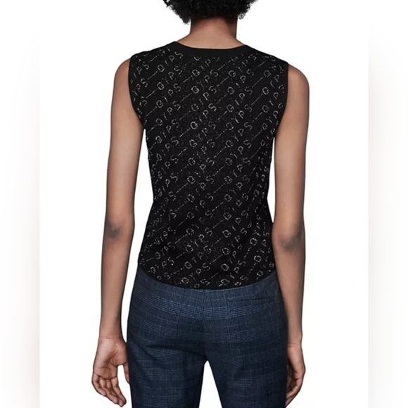 NWT Maje "Mypsa Knit Shell" Sleeveless Tank Black Silver Glitter, Women's Size 2 - Picture 2 of 11